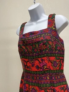 Vintage Union Made Size 14 Floral Multicolor Red Carpet Material Maxi Dress - Picture 1 of 10