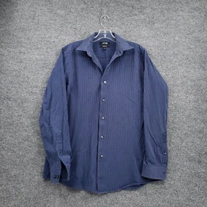 Apt. 9 Dress Shirt Mens 16 Button-Up Blue Slim Fit Pinstripe Long Sleeve Cotton - Picture 1 of 11
