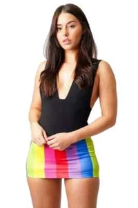 Micro Minirock Regenbogen bunt DW0020 – dehnbar figurbetont Clubwear Rock - Bild 1 von 10