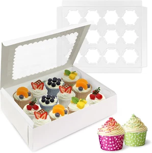 4 PCS White Paper Cupcake Boxes with 12 Cavity Cookie Gift Boxes with Clear Wind - Picture 1 of 6