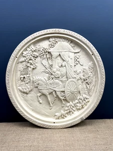 VINTAGE ORIENTAL RESIN CARVING WALL PLAQUE CHINESE JAPANESE HORSE & CARRIAGE - Picture 1 of 9