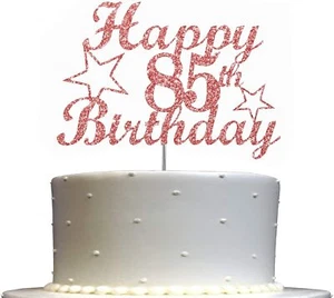 85 Birthday Rose Gold Glitter Cake Topper, 85th Party Decorations Ideas, - Picture 1 of 4