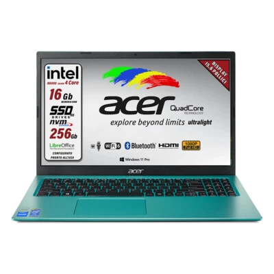 Acer Notebook Intel N6000 SSD 256 GB RAM 16 GB 15,6" FullHD Blue Pronto all'Uso - Immagine 1 di 4