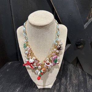 Betsey Johnson Weihnachten Latz Halskette Urlaub Charm Perle Kristall Schneemann-NEU - Bild 1 von 8
