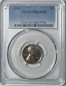 1941 1c Proof Lincoln Cent PCGS PR63RD Red Wheat Penny PF - Picture 1 of 2