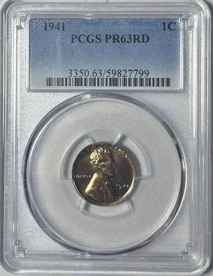 1941 1c Proof Lincoln Cent PCGS PR63RD Red Wheat Penny PF - Image 1 of 2