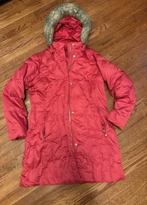 Eddie Bauer Women's Red Goose Down Puffer Coat Size XL EUC Winter Coat Hooded - Picture 1 of 22