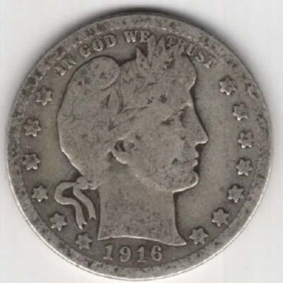 1916 D BARBER QUARTER DOLLAR 90% SILVER DENVER MINT AMERICA .25¢ UNITED STATES - Image 1 of 2