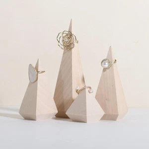4pcs Beige Jewelry Ring Display stands for selling, Wood Ring cone holders, R... - Picture 1 of 9