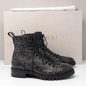 Jimmy Choo Cruz Flat Star Studded Black Leather Boot, Size 38.5 (8.5 US) - Picture 1 of 8