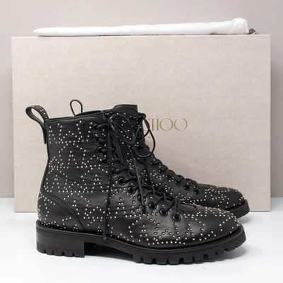 Jimmy Choo Cruz Flat Star Studded Black Leather Boot, Size 38.5 (8.5 US) - Image 1 of 4