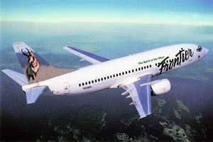 Postcard Airline Frontier Airlines fleet B737-300 Jet N308FL #2102 AP1. - Picture 1 of 2