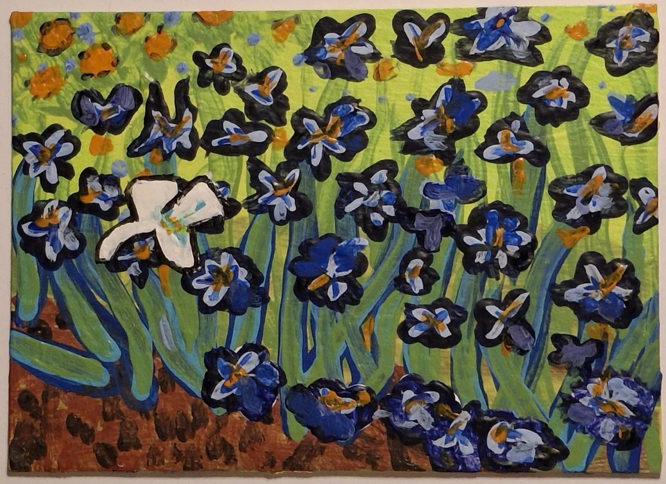 2022 Vincent Van Gogh painting IRIS "Lonely" by bad art gallery artist P Hughart - Image 1 of 2