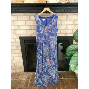 Talbots Paisley Maxi Dress Size 6 Blue Garden Girl Spring Summer Vacation Beach - Picture 1 of 7
