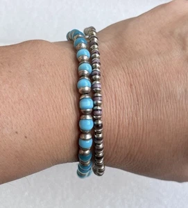 Set 2 Stück Sterling Silber 925 blau/lila Katzenauge Silber Perlen Armband #10 - Bild 1 von 11