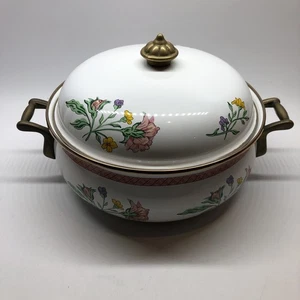 ASTA Emaille Kochgeschirr Topf 10" Durchmesser Blumenmuster mit Deckel Vintage - Bild 1 von 8