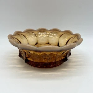Vintage Signed Fenton Glass Amber Opalescent Rim Diamond Cut Grapes Round Bowl - Picture 1 of 7