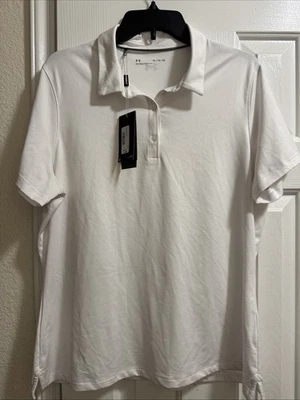 NUEVO CON ETIQUETAS Para mujeres Under Armour Corp Rival BLANCO Polo Talla XL Calce Suelto Foto 1 de 4