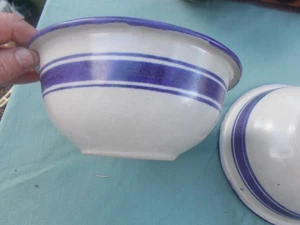 Zwei blau gestreifte Steinzeug Rührschüssel 7,5 Zoll Markenlos - Bild 1 von 3