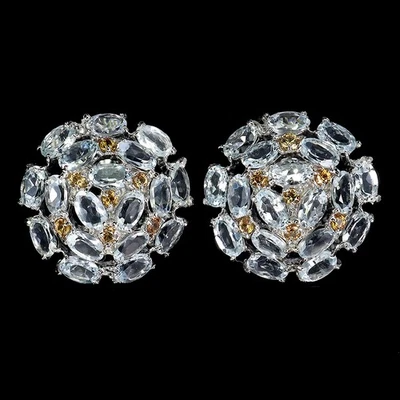 Pendientes de plata de ley 925 ovalados aguamarina zafiro piedras preciosas naturales joyería Foto 1 de 4