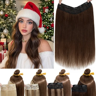 厚发夹 100% Remy Real One Piece Human Hair Extensions 全头 — 第 1/4 张图片