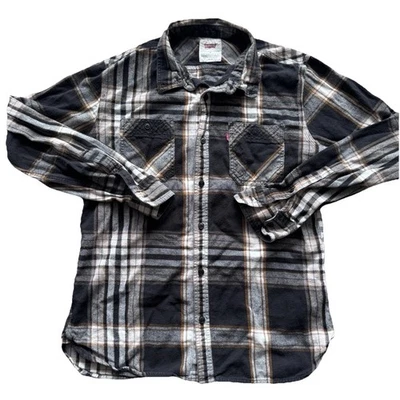 Camisa de franela a cuadros Levi’s M para hombre negra gris marrón manga larga 100 algodón Foto 1 de 4