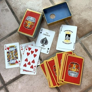 VTG Red Santa Fe Railroad Playing Cards Congress Co Cel-u-tone Felt Case - Picture 1 of 5