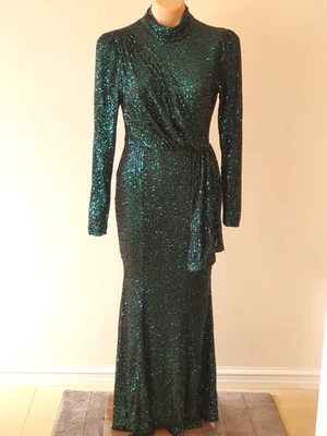 Pilgrim size 10 emerald green formal sequined maxi dress - image 1 of 4