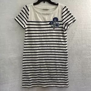 Loft Womans Shirt Dress White Small Cotton Blend Striped Short Sleeve Pullover - Bild 1 von 9
