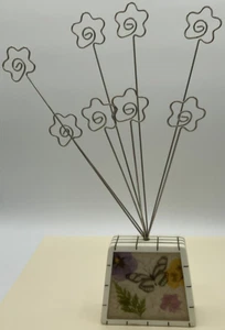Vintage Plastic & Metal Wire Photo Note Holder Butterflies & Flowers Resin - Picture 1 of 8