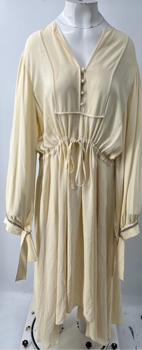 OFF WHITE n. Abito midi 21 bianco sporco misto seta orlo a catena con coulisse in vita tg 42