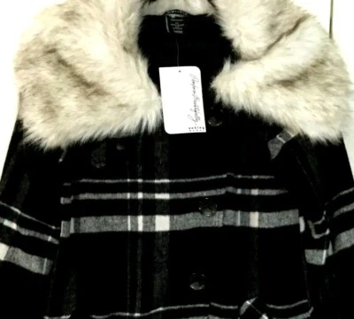 NEW WOMEN'S OAKLEY SMALL JACKET Black Plaid Wool w/ Faux Fur Collar w/ Tags - Image 1 of 4