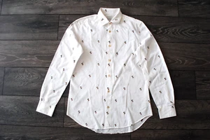 PAUL SMITH MENS SHIRT ANIMAL PRINT WHITE BUTTON UP LONG SLEEVE COLLAR 15.5 MINT! - Picture 1 of 6