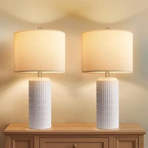 Ceramic Bedside Table Lamps Set of 2 with 3 Color Temperatures, Modern Lamps for - Picture 1 of 8