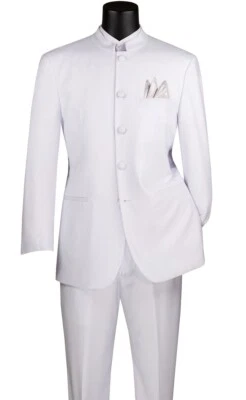 White Vinci Men's Regular Fit Men's 2 Piece Banded Collar Tuxedo NEW - Image 1 of 2
