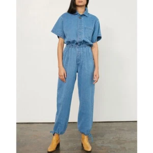 Mara Hoffman Denim Short-Sleeve Lee Jumpsuit - Picture 1 of 9