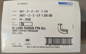 Nibco 607-2-2-Lt 1 1/4 Ftg X FTG Cobre 90 Radio Largo FTG Ell 3/8 OD Cantidad 5 - Imagen 1 de 4