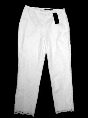 Ralph Lauren Leodir Straight Leg Scalloped White Lace Pants -size 4 -retail $295 - Image 1 of 4