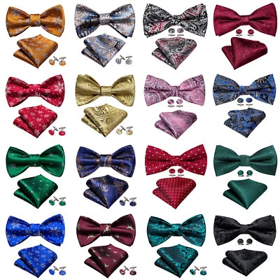  Mens Bowtie Handkerchief Cufflinks Wedding Party Xmas Bow Tie Set Prom - Image 1 of 4