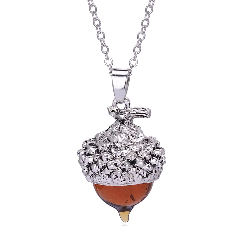 Collar Suéter Largo Bellota Vidrio Esmalte Ámbar, Otoño Otoño Temporada Naturaleza Joyería Foto 1 de 1