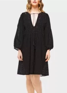 ClothingElle Embroidery Anglaise Cotton 3/4 Sleeve Beach Dress in Black XL... - Picture 1 of 1