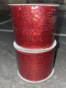 2 Rolls Pier 1 Red Holiday Sequin Wired Ribbon 2.5" x 3 yards - Picture 1 of 4