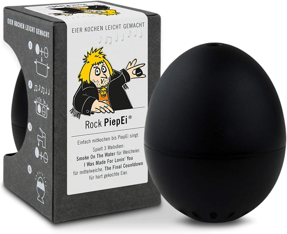 BRAINSTREAM Rock PiepEi Eieruhr mit 3 Melodien für 3 Härtegrade - Schwarz (A000931.1)