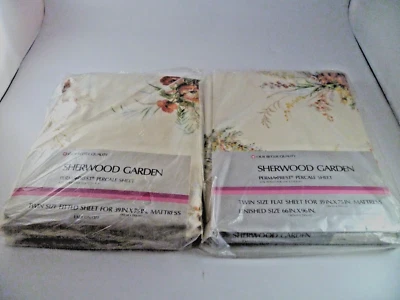 JUEGO DE 2 PIEZAS NUEVAS SÁBANAS PLANAS Y AJUSTABLES SEARS SHERWOOD JARDÍN DOBLE PERMA PREST PERCAL Foto 1 de 4