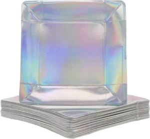 10" Square Iridescent Foil Paper Plates Pack of 48 Party Supply Birthday Shower - Picture 1 of 1