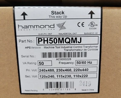 Transformador Hammond PH50MQMJ 50va 1ph 50/60hz transformador novo em folha - Imagem 1 de 3
