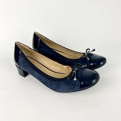 Bomba de tacón ancho Geox Carey para mujer D54V8A azul gamuza charol puntera talla 41 EE. UU. 10,5 Foto 1 de 4