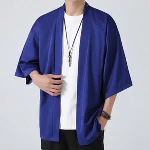 Men Japanese Kimono Cardigan Coat Jacket 3/4 Sleeve Baggy Casual Top Yukata Chic - Picture 1 of 15