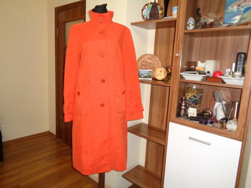 TORY BURCH ORANGE COTTON BLEND CANVAS SEMI FITTED KNEE TRENCH COAT US 6