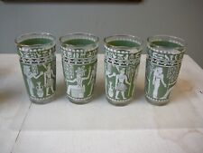 4 Never Used Vintage Green HAZEL ATLAS EGYPTIAN WEDGEWOOD TUMBLER GLASSES 5"